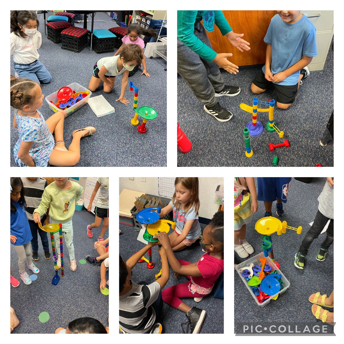 Kinder_Moose's tweet photo. Synergizing to build marble mazes while talking about force and motion. Gravity makes it work! #firsties @LindseyElem https://t.co/T7ah9FQQC7