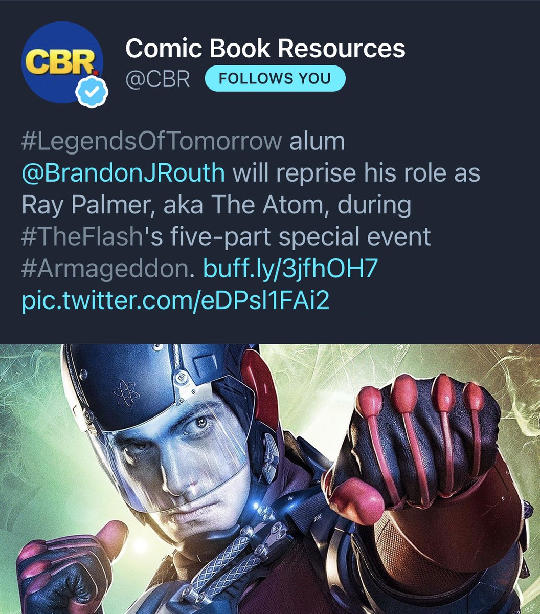 Very excited to have #RayPalmer &amp; #TheATOM return to #TheFlash!

Grateful to the <a href="/CW_TheFlash/">The Flash</a> family for having me take part once again!
❤️🙏🏼😄

And you can expect some new &amp; epic⚡️&amp; ⚛️ action!

#Armageddon