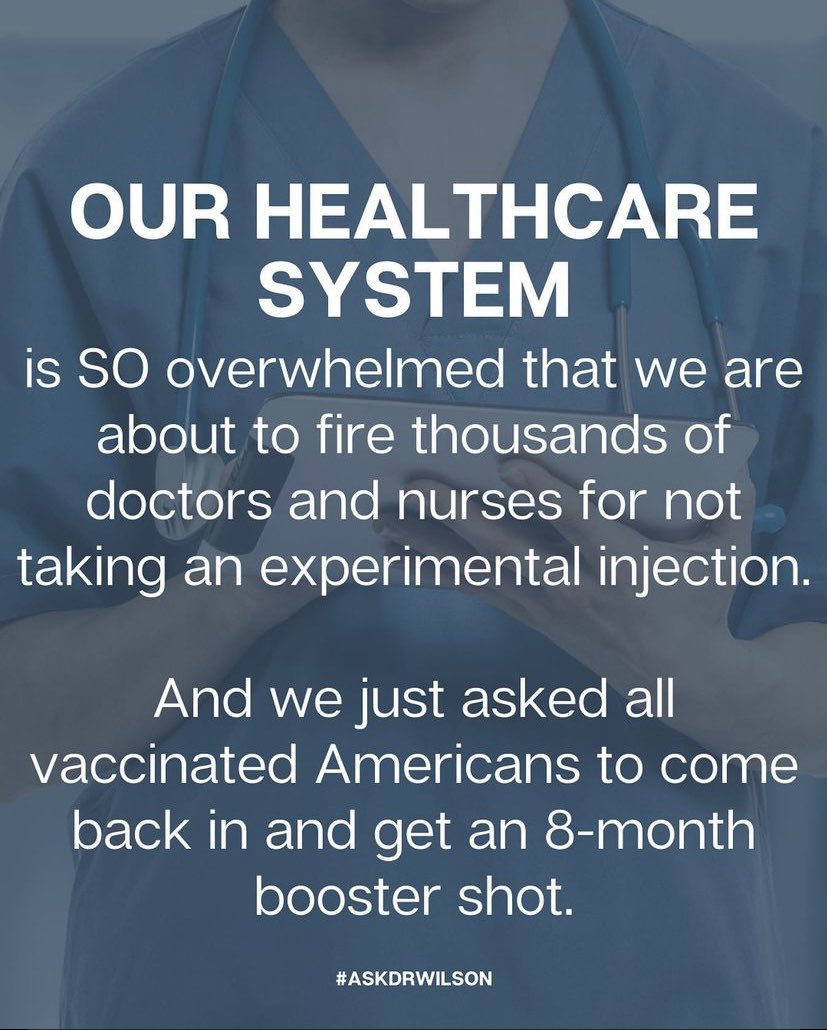 AustinRodgerson's tweet photo. Canada &amp; USA… are you really overwhelmed if you are firing half of your nurses and doctors because they refuse to take an EXPERIMENTAL jab? 

The answer is NO. https://t.co/vc0DzoqUi0