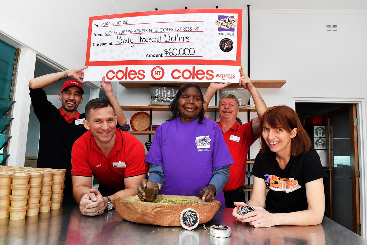 Coles's tweet image. Thousands of Territorians have painted the town purple, raising $60,000 in just two weeks to help Purple House deliver essential social support, health care and culturally safe dialysis services to remote Indigenous communities in NT. colesgroup.com.au/media-releases…