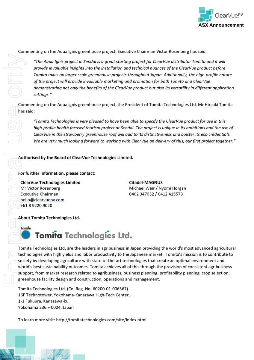ClearVuePV's tweet image. ClearVue receives first order from its Japanese licensed distributor Tomita Technologies for greenhouse at thermal springs project in Sendai City, Japan ...
#ClearVue #ClearVuePV #solarglass #solarwindows #solargreenhouses #BIPV #WIPV #smartfacades #esginvesting #renewables