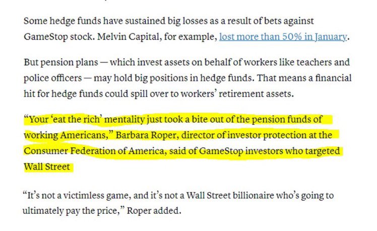 unusual_whales's tweet image. The @SECGov just hired Barbara Roper for retail protection.

Here’s some of her thoughts on $GME after it’s first rally in Jan (credit @benwehrman for the find).

Seems like the usual blaming of retail for restrictions, &amp;amp; framing them as "monsters."

Link: cnbc.com/2021/02/01/why…
