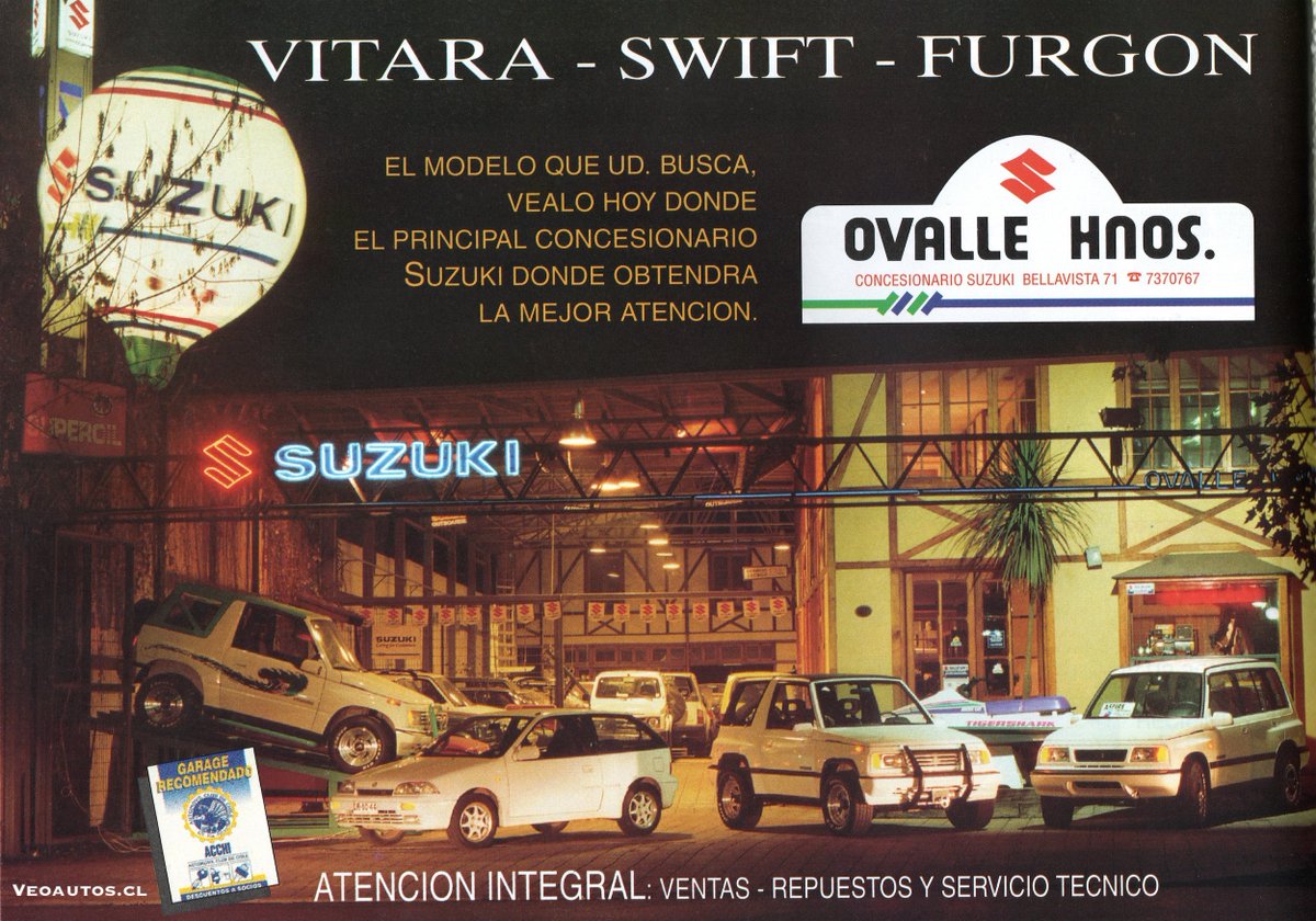 VeoAutos's tweet photo. Suzuki Chile 1994 Publicidad Concesionario Ovalle. 
Nota completa Link https://t.co/sSJXZ25WVB

#suzukivitara #swiftgti #suzukichile @SuzukiChile_ @addict_car @thecarfactoids @YesterdaysDrive @RiveraNotario @publichilensis https://t.co/kUCqCSSpes