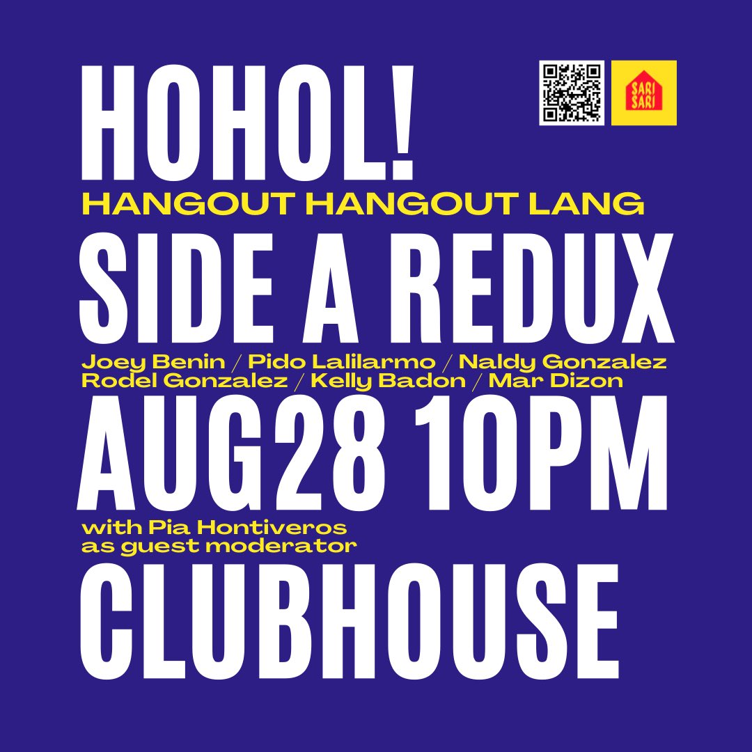 tonyocruz's tweet photo. HOHOL Special 🎵🇵🇭 SIDE A REDUX!

with Naldy Gonzalez, Kelly Badon, Mar Dizon, Joey Benin, Pido Lalimarmo, @rodelartstudio &amp; @piahontiveros 

@ViajeraFilipina @MjPinedaYT @AceGapuz @knthlgst @teacher_paw 

Aug 28 10:00 PM in @clubhouse

Join us! https://t.co/b0ZWuoXoBn https://t.co/1B7nOdBzrp