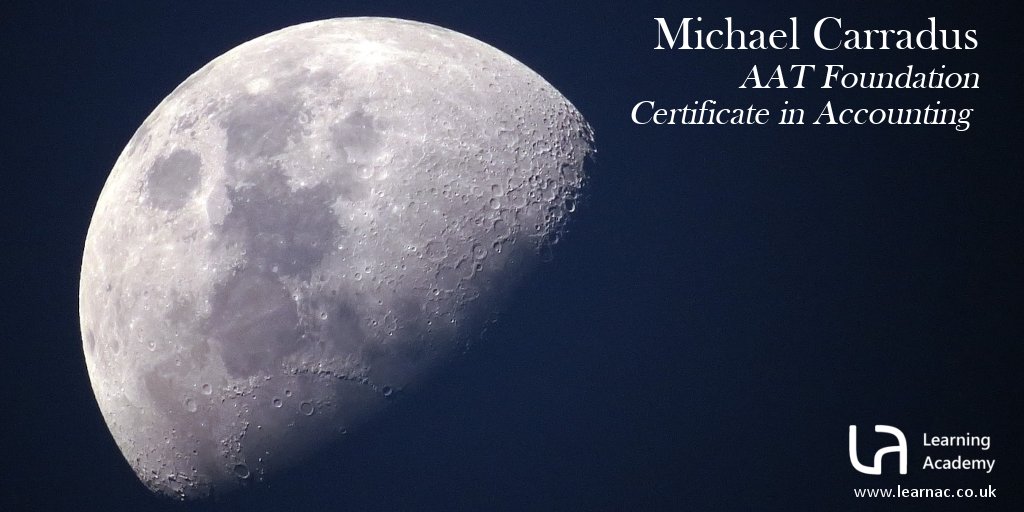 LearnAca's tweet photo. Congratulations to our student Michael Carradus. 97% overall (Distinction) in #AAT Level 2 Foundation Certificate in #Accounting. https://t.co/EYyt5VyVAt