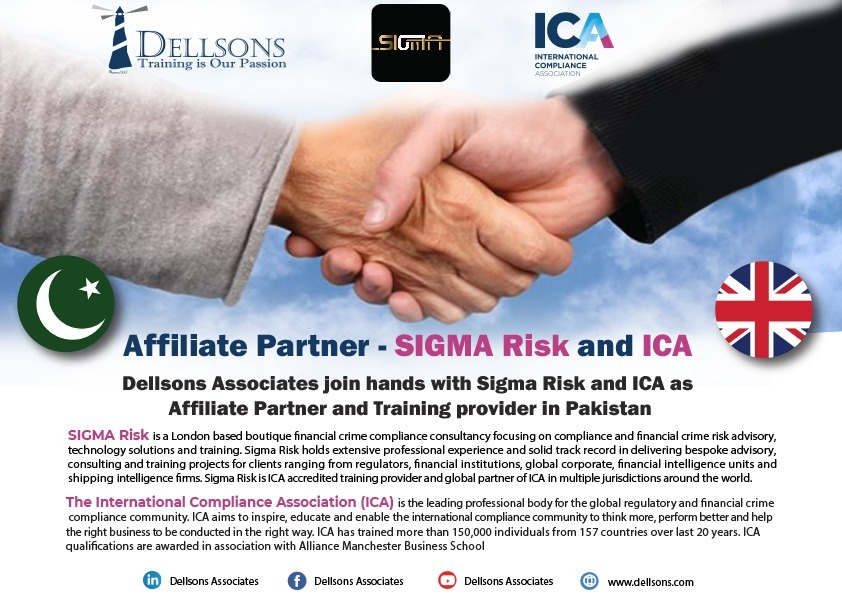 we are very pleased to announce that <a href="/risk_sigma/">Sigma Risk</a> has partnered with <a href="/dellsonspak/">Dellsons Associates</a> to promote compliance professional qualifications and certifications in Pakistan. <a href="/risk_sigma/">Sigma Risk</a> is exclusive partner of <a href="/intcompassoc/">ICA</a> in Pakistan
#GetQualified #GetCertified #GetCompliant #GetSharp