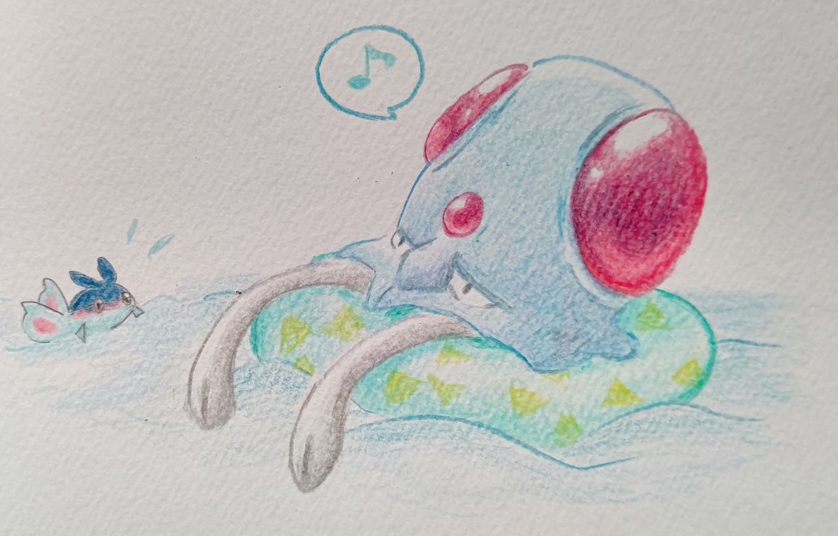 うえはら ぷかぷかメノクラゲ メノクラゲの宝石みたいなところ好き ポケモン メノクラゲ クラゲ注意 ケイコウオ イラスト 色鉛筆