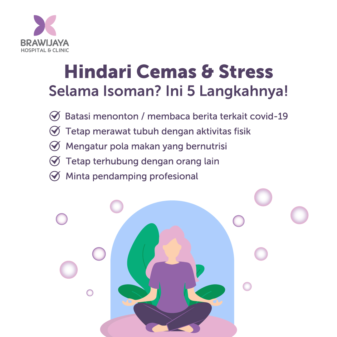 RS_BWCH's tweet photo. [Hindari Cemas &amp; Stres Selama Isoman? Ini 5 Langkahnya!] 
Saat isoman, stress bisa menjadi efek psikologis yang negatif terhadap tubuhmu saat melakukan isoman. Mulai hindari-hindari pemicu cemas atau stress saat isoman dengan mengikuti 5 langkah ini! https://t.co/od673hriP7