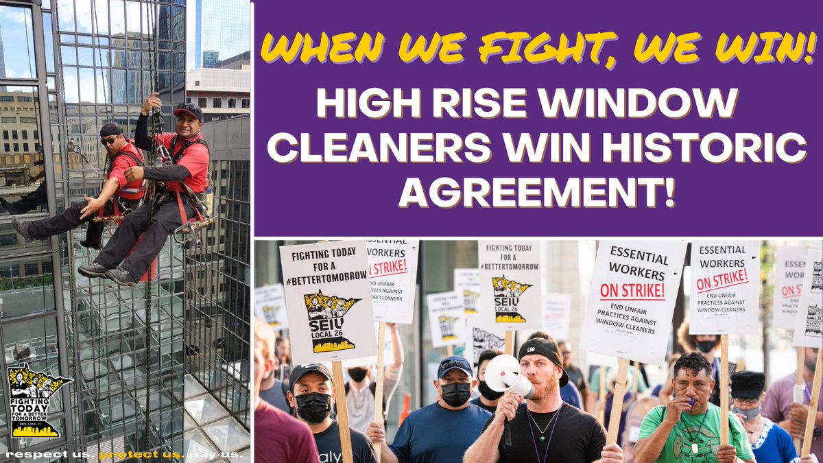 🚨🚨BREAKING 🚨🚨

Minnesota High Rise Window Cleaners Win Historic Contract Agreement at 1 a.m. Thursday, Including Funding to Start Apprenticeship Safety Program, Ending 10-day ULP #StrikeForSafety! When We Fight, We win!