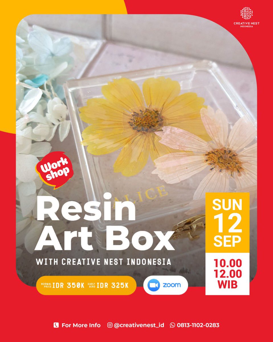 Creativenest_id's tweet photo. Yuk, ikut Workshop Resin Art Box bareng Creative Nest Indonesia!

🔺WORKSHOP🔺

RESIN ARTBOX with Creative Nest Indonesia

📅 Minggu, 12 September 2021
🕖 10.00-12.00 WIB
💰IDR 350K
🏅E-Certificate included!
📦 Tool kit provided https://t.co/AnZA2BCByk