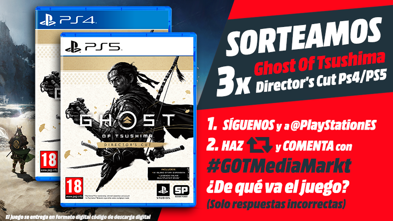 MediaMarktGames's tweet photo. 🎋👹𝗦𝗢𝗥𝗧𝗘𝗔𝗠𝗢𝗦 3 códigos digital de #GhostOfTsushimaDirectorsCut para PS4/PS5🔥

1⃣ Sigue a @PlayStationES y síguenos

2⃣ Haz RT y comenta con #GOTMediaMarkt ¿De qué va el juego? (solo respuestas incorrectas)🤣

¿Lo quieres?👉https://t.co/W5KpSJnfUT

⏱Hasta el 29/08🍀 https://t.co/S0Eg3GxFbe