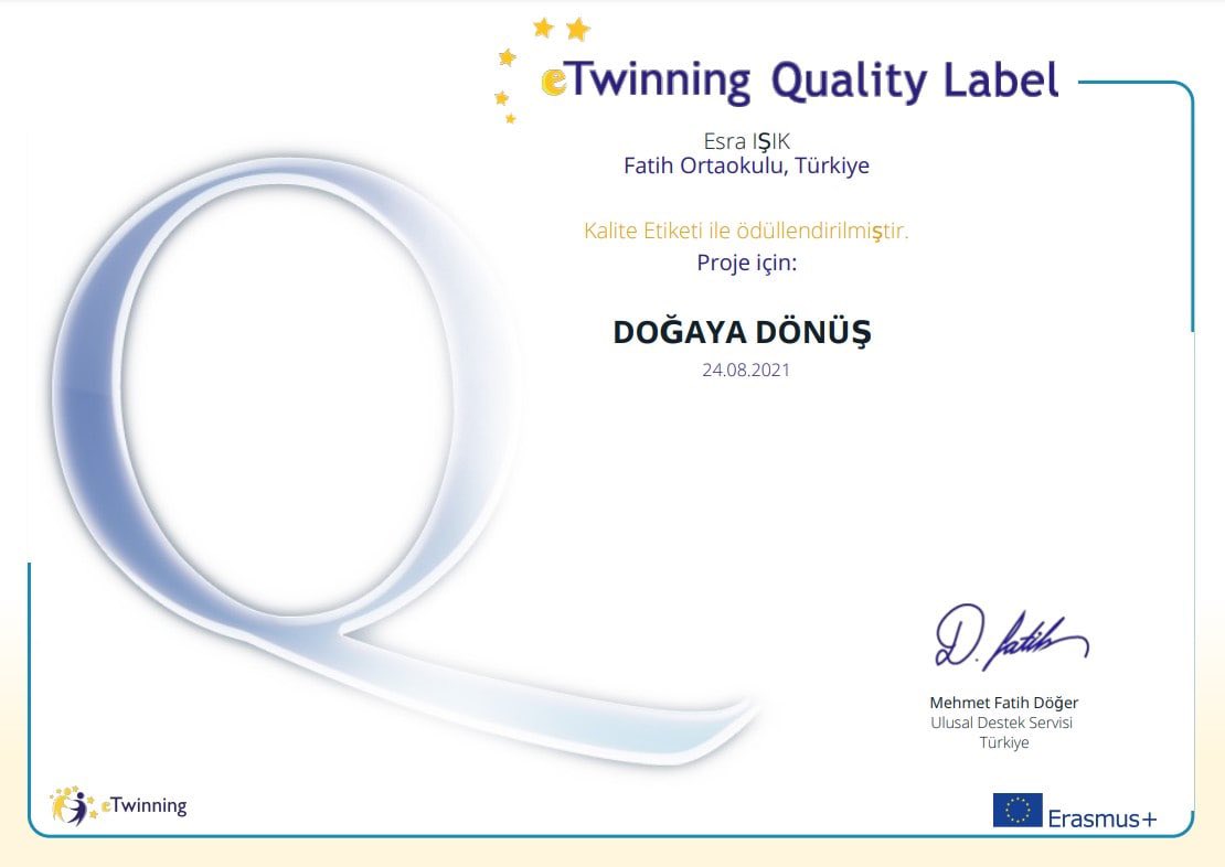 e-Twinning ortaklığında başlattığımız , okulumuzun arka bahçesinde toprakla ve doğayla özgürce vakit geçirebilecek alanlar, seralarda doğaya karşı olumlu tutum geliştirmeyi hedeflediğimiz projemiz kalite etiketi ile ödüllendirildi.
🏆🏅✨