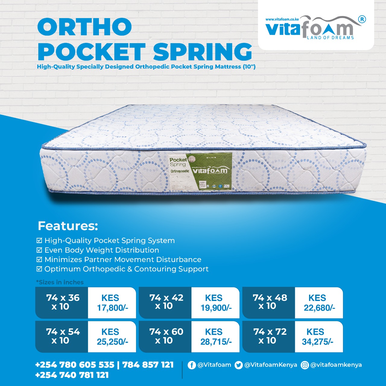 Vitafoam Kenya X High Quality Pocket Spring Mattresses Now at the Most Affordable Market Prices. only at VitafoamKenya For All Enquiries Orders Deliveries Kindly Call Our Hotlines 254 780