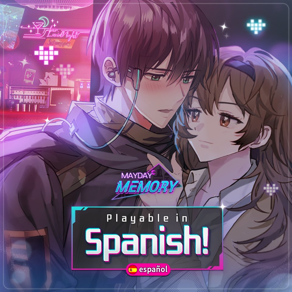 storytacogame's tweet photo. ⚙️Mayday Memory 🌟Spanish Language🌟 update!!!!!!!
Meet [Mayday Memory] in Spanish!🤩
Download the update now~~🤖
#otome #spanishgame #maydaymemory #spanish #lucydream #sf https://t.co/wHx8KffIFu
