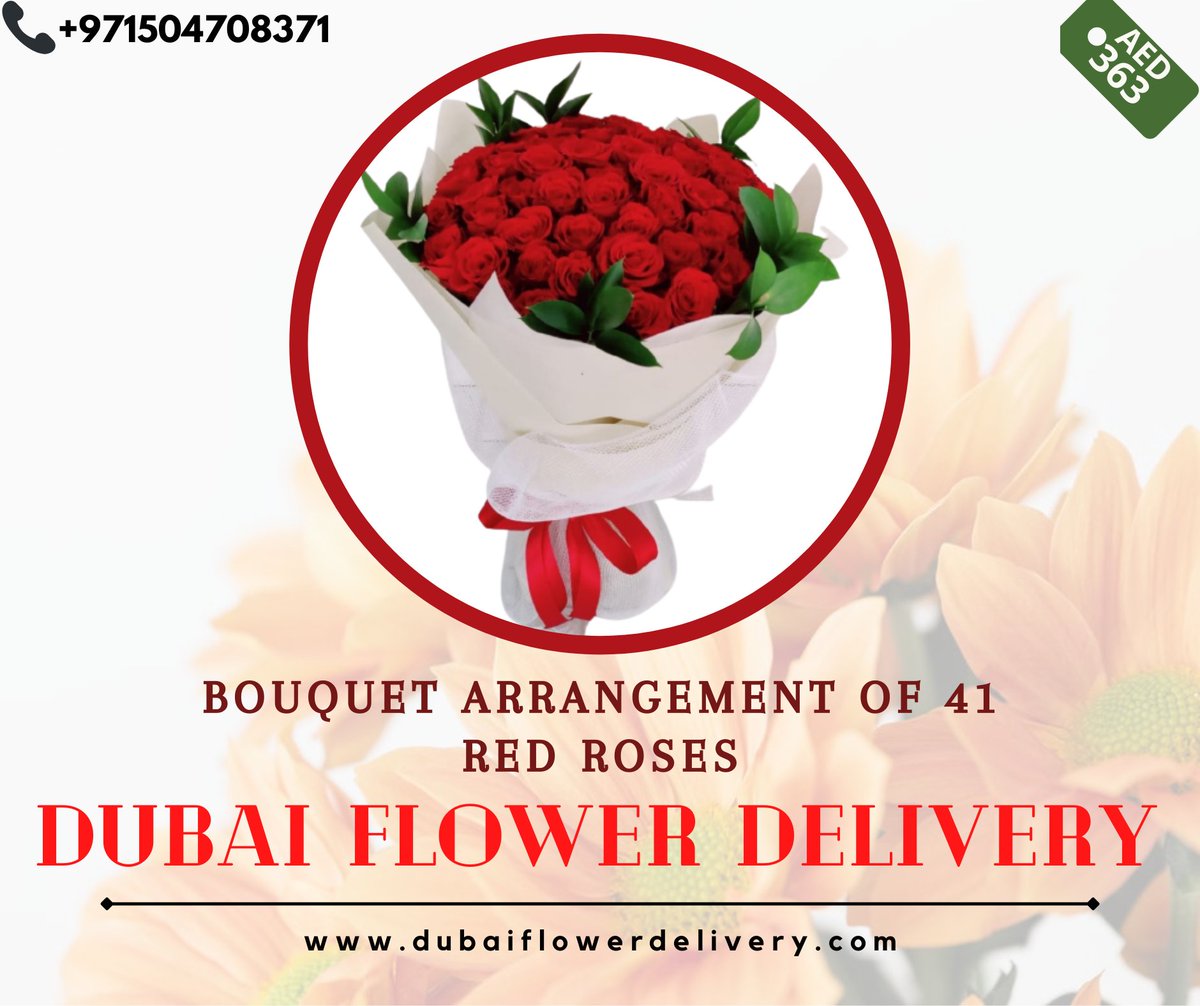 This enthralling hand bouquet arrangement of 41 red roses will astonish your girlfriend for the entire day. So, why waiting? Place your order today, and we will ensure that you receive the gift the same day.

dubaiflowerdelivery.com/by-color/red-b…

#pleasing #bunch 
#41redroses
#bouquetstyle