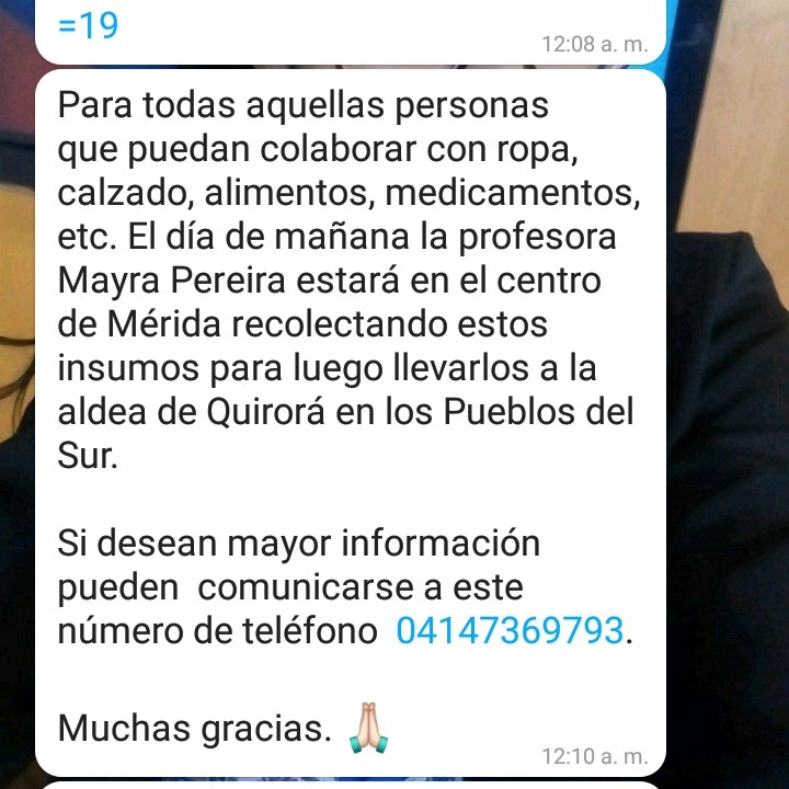 14_argelys's tweet photo. #26ago #lluvias #merida Hoy está la posibilidad para hacer llegar también donaciones a la aldea Quirorá en los Pueblos del Sur,quienes también están siendo afectados por las lluvias. https://t.co/Vv3DGWwXj4
