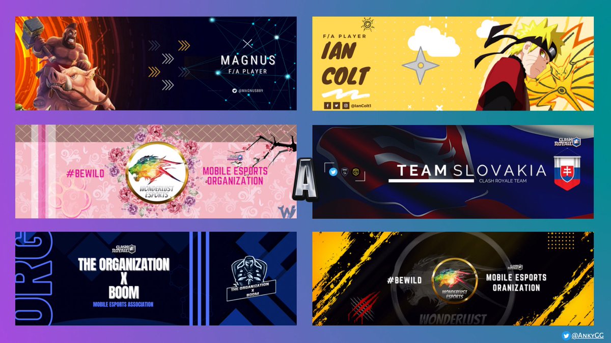 AnkyGG's tweet photo. Some of my recent Twitter header designs for following organizations and F/A players -
@TheOrgOfficial 
@WonderlustTm 
@cr_slovakia

🔁 and ❤️ is appreciated!! https://t.co/lBvWMBkg4M