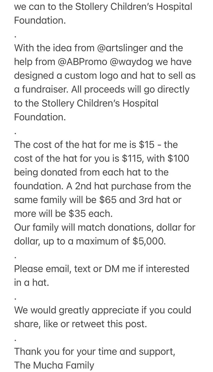 Please see the note in the pictures or Instagram post below for more details on our daughter Oakley and her fundraiser.