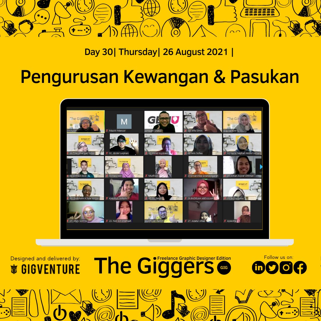 Day 30/30

Pengurusan Kewangan &amp; Pasukan

Terima kasih kerana kepada Tuan Amsyari Zarir Abdul Shakur kerana sudi berkongsi ilmu pengurusan kewangan &amp; pasukan kepada para peserta The Giggers. 

#TheGiggers
#GigVenture