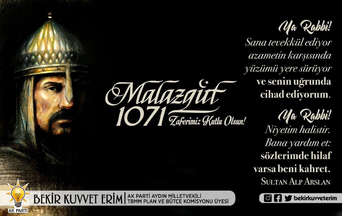 #MalazgirtZaferi'nin 950. yıl dönümünde, Anadolu’nun kapılarını açarak bu toprakları bizlere vatan kılan #SultanAlparslan ve şanlı ordusunu rahmet ve minnetle anıyorum.
