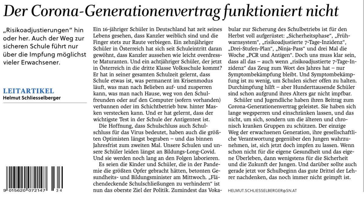 Der Corona-Generationenvertrag funktioniert nicht.  Via <a href="/sn_aktuell/">SN aktuell</a> #Generationen #Impfung