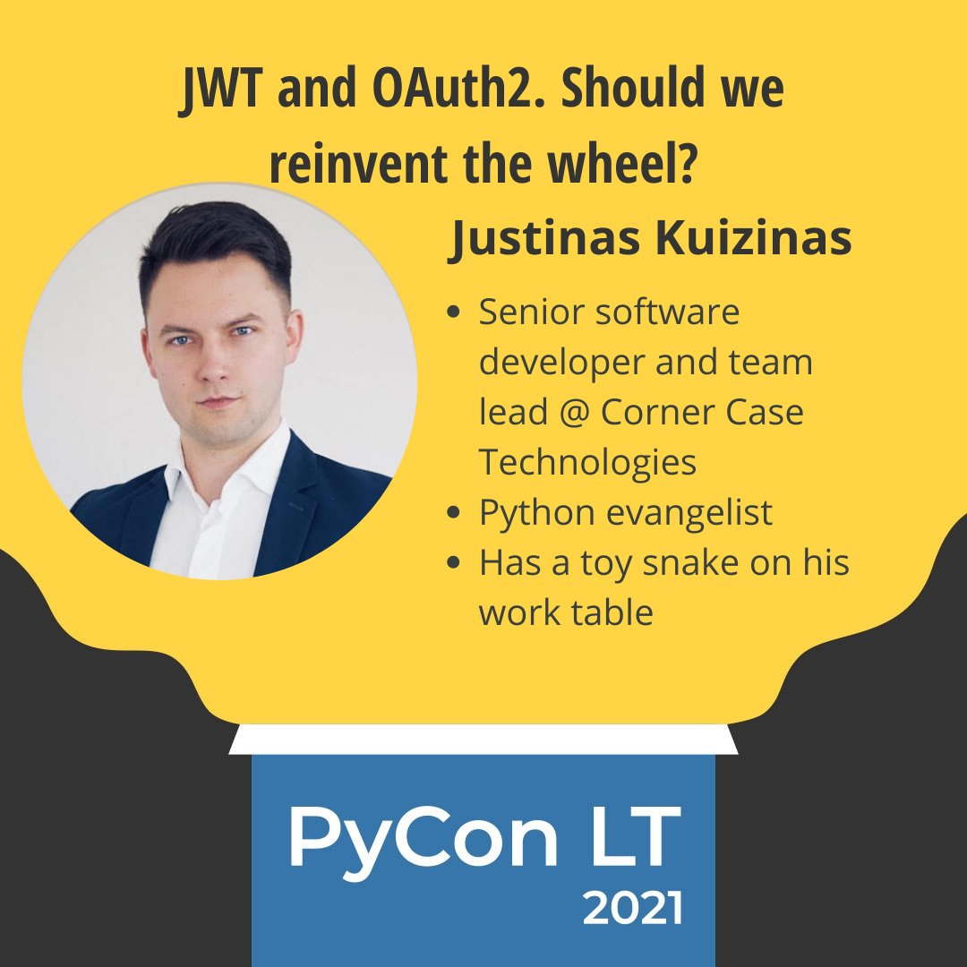 PyConLT's tweet image. 🐍🇱🇹 PyCon LT 2021 speaker sample: @tiangolo @petraszd @ChristianHeimes JustinasKuizinas.
When? September 3rd
Where? Vilnius, Lithuania
Details: pycon.lt
Tickets: tickets.paysera.com/lt/event/agile…
@fastapi #python #pythonsecurity #jwt #pyconlt