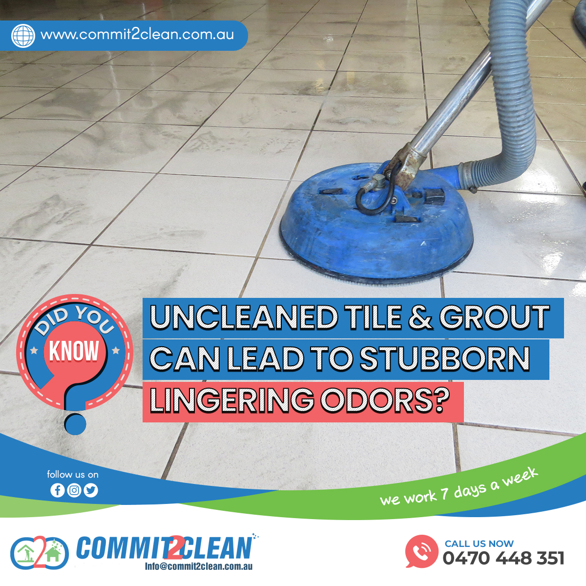 commit_2clean's tweet image. #TileandGroutCleaning is a must to maintain #hygiene and makes it easier to mop the floors.

#Commit2Clean is specialises in Tile and Grout #Cleaning! with an environment and pet-friendly cleaning process!

Get a FREE quote today! 👇

☎️ 0470 448 351 
🔗 bit.ly/38eT63n
