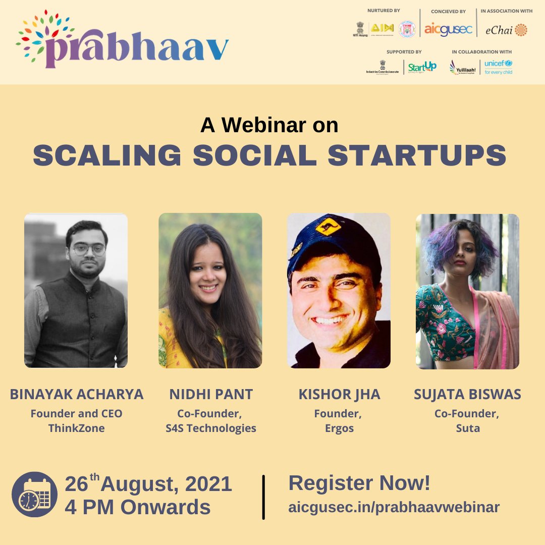 catch @ThinkZoneIndia's  founder @Binayak_Acharya 
at the webinar on  Scaling Social Startups today at 4pm
@GUSECIndia 
#socent #socialsector #startups