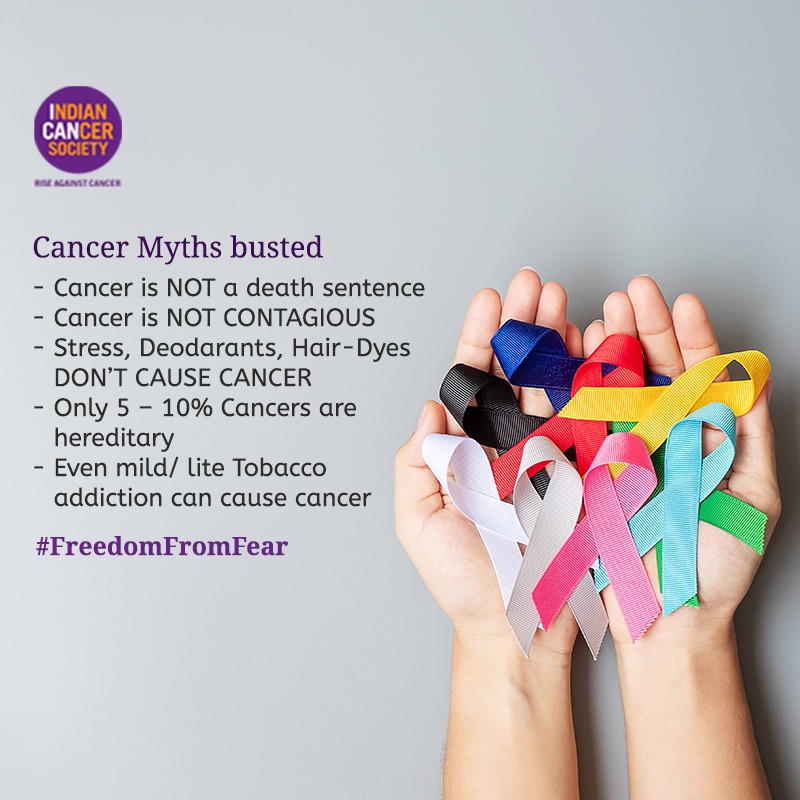 Right #CancerKnowledge goes a long way in gaining #FreedomFromFear of #cancer. Today we are busting #CancerMyths👇 to help you stay two steps ahead of cancer.  

For authentic cancer-related information visit indiancancersociety.org / call on 1800221951

#indiancancersociety