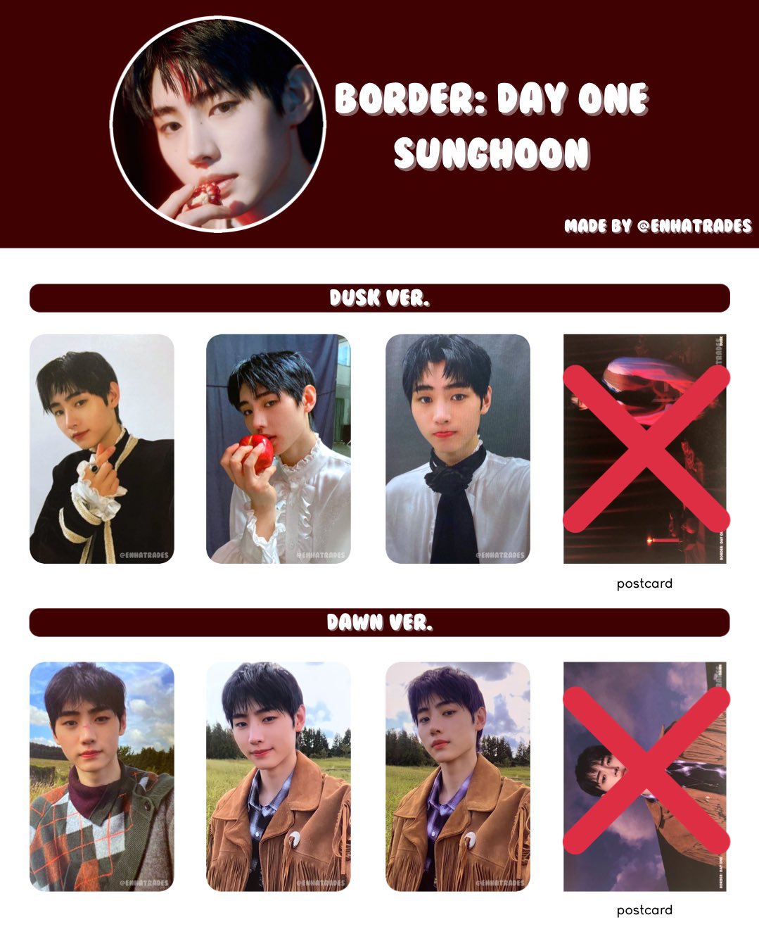 Tel Wtb Lfs Enhypen Ph Sunghoon Border Day One Pcs 2 Pcs Per Seller 350 Max Budget Will Take Lowest Offer On Hand