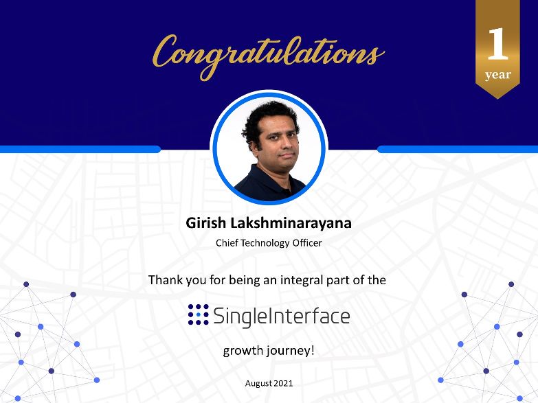 Singleinterface's tweet photo. Congratulations Girish on completing a successful year with us. As an integral part of our leadership team, your knowledge and expertise has been and continues to be invaluable.
#success #leadership #workanniversary #anniversary #SingleInterface #team https://t.co/mIqWhTbSWj