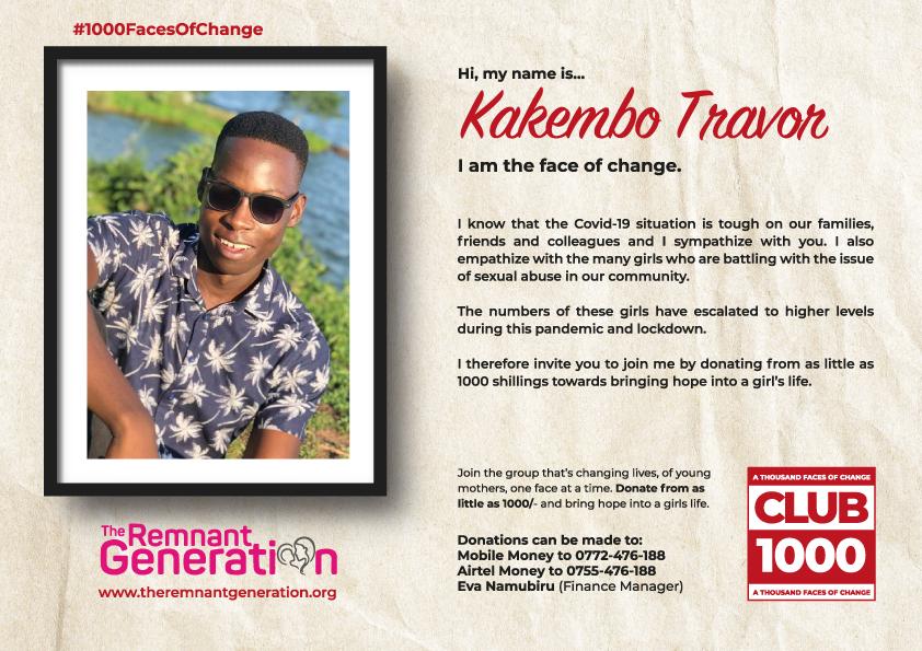 Meet another man standing up for  #teenmothers 
Be like Kakembo ,@the_travor_guy + followers joined @remnantgnration ‘s #1000facesofchange to help  #childmothers access the much needed healthcare, justice, shelter, food, education , and counselling. 
Donate UGX 1 or more now.
