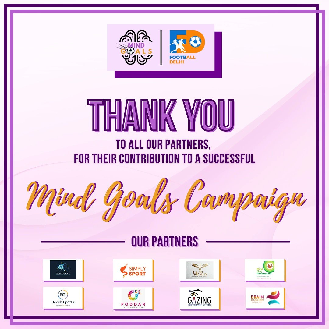 FootballDelhi's tweet photo. Thank you for helping us spread awareness, break barriers related to Mental Health, and helping all achieve the goals of their mind. ✨

#footballdelhi #mindgoals 
@QatarFoundation @_SimplySport @RSL_Group @MentalHealthPod @gazingtraining  @MissKunashni https://t.co/QtrN5v1fTP