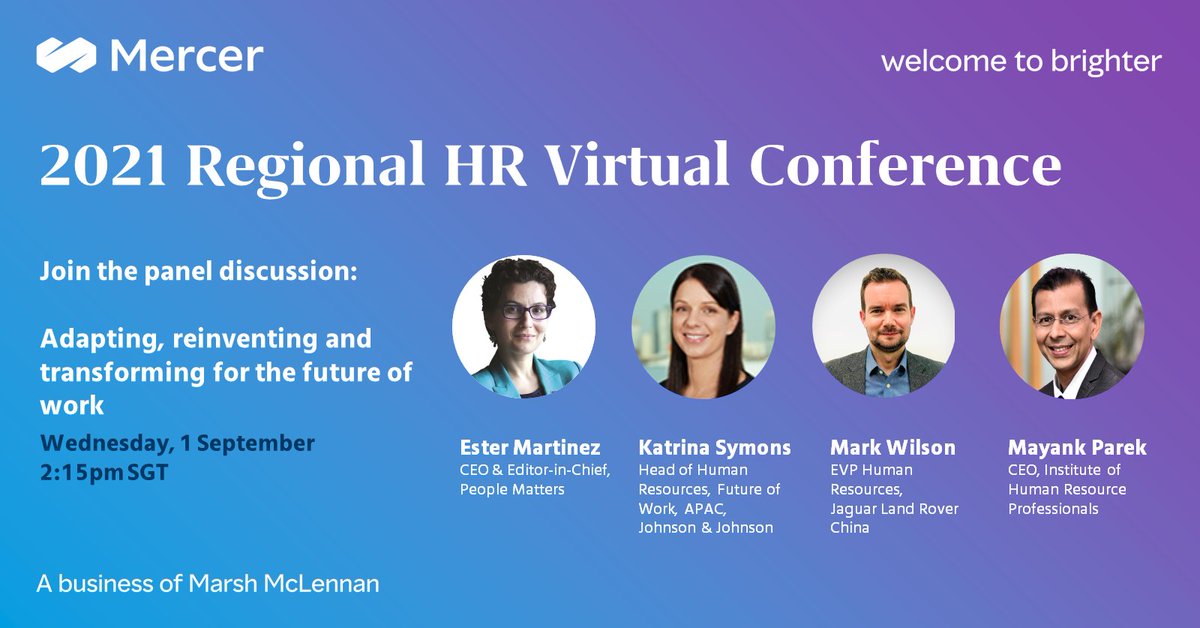 Join 2021 Regional HR Virtual Conference on adapting, reinventing and transforming for the future of work.

For more information:
buff.ly/389LYWb 

#futureofwork #EmployeeExperience #hr