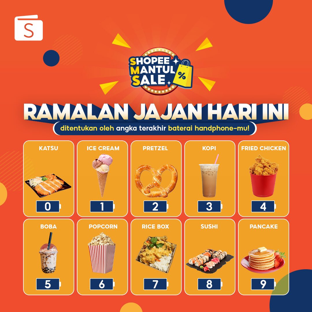 ShopeePay_ID's tweet photo. Jadi, jajanan apa nih yang kamu dapat? ๐ฎ
Dapet ramalan jajan apa pun, jangan lupa pakai promo #ShopeeMantulSale ya Cus, cari dan beli vouchernya di Deals Sekitarmu sekarang! ๐
#ShopeeSMS #ShopeePay #ShopeeID https://t.co/46md2nL10X