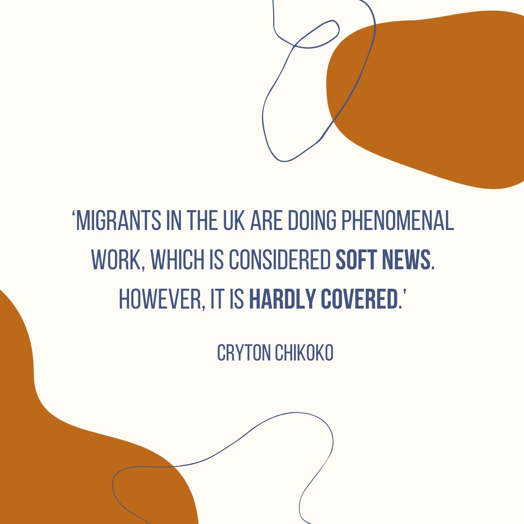 Our report found that 93% of the news segments about migrants analysed were hard news. 

The social and cultural benefits of migration are not reported on often enough.

<a href="/Cryton/">Cryton Chikoko</a> #BreakingTheFrame #reframingmigration #refugeestories #refugeejournalism
#RefugeesWelcome