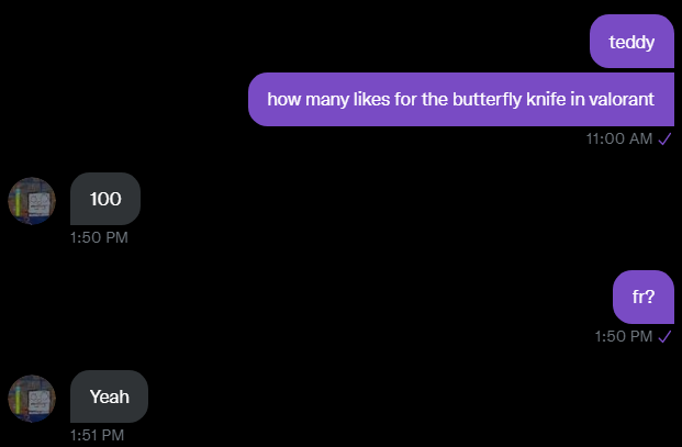fero1xq's tweet photo. 100 likes and @Teddywyd will buy me the new butterfly knife in val ❤+♻ https://t.co/v8VBBUsHKb
