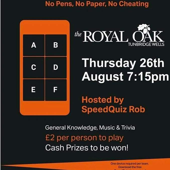 TheRoyalOakTW's tweet image. Well todays the day, speed Quizzing at The Royal Oak.  7.15 start. Cash prize.  Kitchen open,  for Burgers and Paninis 5-7.30.  Pub hours 4-10

#twpubquiz #speedquizrob #twpubs #twburgers #Tunbridgewells