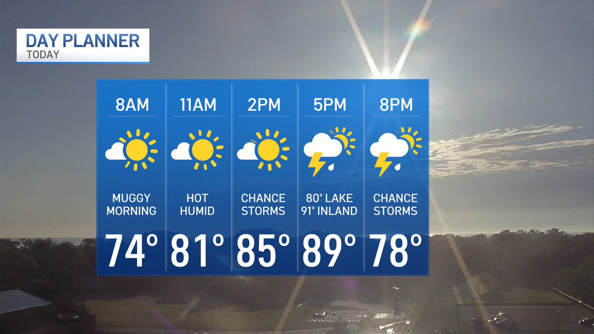 Mostly sunny, mild and muggy start to your day with temps in the 70s.  Skies will become partly cloudy this afternoon with hot and humid conditions.  Low 80s lakefront to low 90s inland. Heat Index from 95 to 103 degrees.  Chance for storms goes up late day &amp; tonight. <a href="/nbcchicago/">NBC Chicago</a>