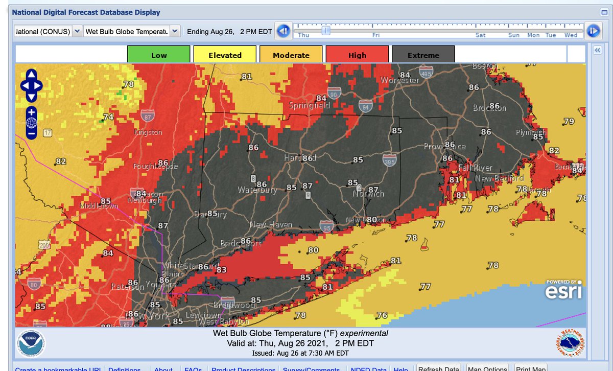 Robert Huggins PhD, ATC (@roberthuggins6) on Twitter photo Warning to CT admin, coaches, parents & athletes. Today from 2-4pm we will have Extremely High Risk for heat illness. These WBGT levels are above the cancellation threshold for practices & competitions. <a href="/ctathletictrain/">CATA</a> <a href="/ciacsports/">CIAC Sports</a> <a href="/K_S_Institute/">Korey Stringer Institute</a> <a href="/CAS_ct/">CT Association of Schools</a>
tinyurl.com/3xvvfx2s Warning to CT admin, coaches, parents & athletes. Today from 2-4pm we will have Extremely High Risk for heat illness. These WBGT levels are above the cancellation threshold for practices & competitions. <a href="/ctathletictrain/">CATA</a> <a href="/ciacsports/">CIAC Sports</a> <a href="/K_S_Institute/">Korey Stringer Institute</a> <a href="/CAS_ct/">CT Association of Schools</a>
tinyurl.com/3xvvfx2s