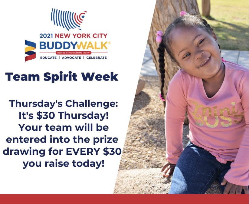 Today is Thirty Dollar Thursday! Your team will be entered into a prize drawing for EVERY $30s you receive online by 11:59p tonight. The more donations your team receives, the better your chances are of winning, so make sure to rally your teammates! give.ndss.org/2021NYCBW #NYCBW