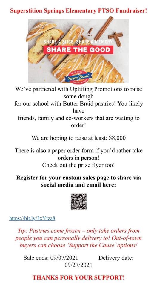 ⭐️Butter Braid pastries!! Please keep in mind that they must be sold to friends and family in our area and can’t be shipped as they will be delivered frozen. *There is an option for out of town supporters to make a donation. Thank you for your support!