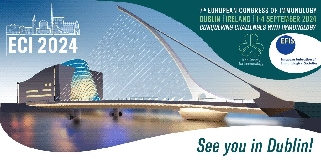 We are glad to announce the next edition of the ECI Congress, which will take place in Dublin on 1-4 September 2024. SAVE THE DATE! #ECI2024 @Irishimmunology