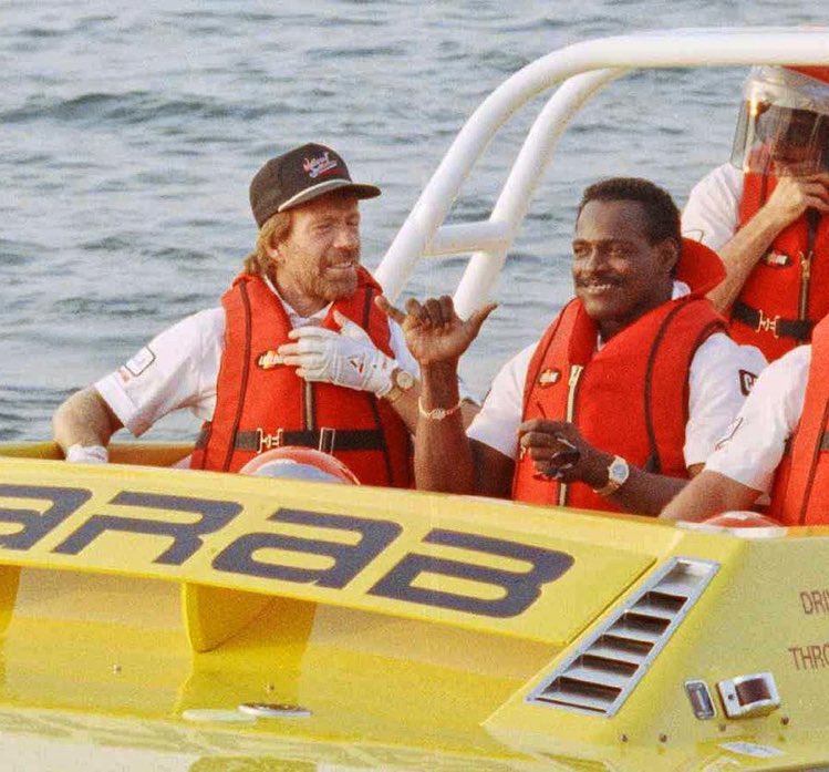 Super70sSports's tweet image. Military experts later confirmed that Chuck Norris and Walter Payton together on the same boat was temporarily the world’s fourth-strongest navy.
