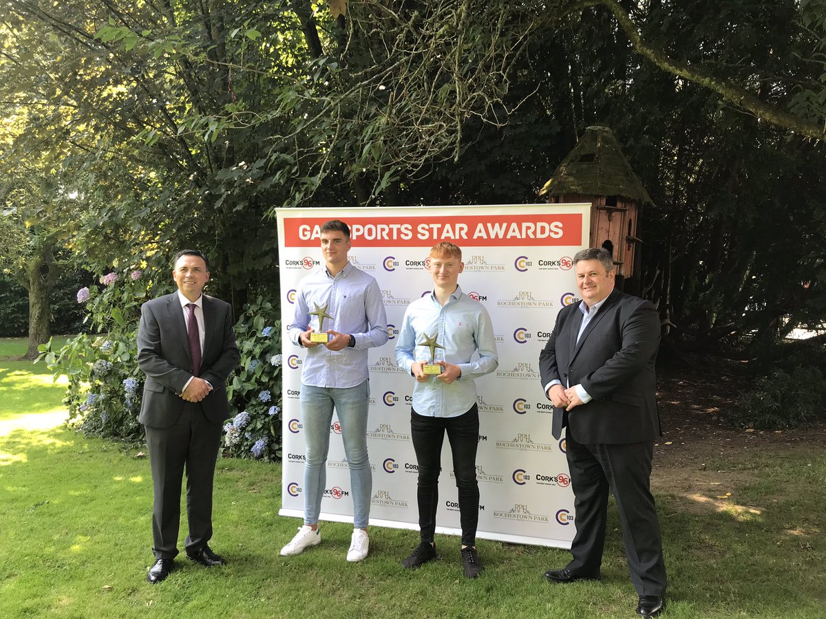 FiFinnymac's tweet photo. Special afternoon in @RochestownPark as joint July winners of @Corks96FM @C103Cork Sports Star award winners @brianhayes28 @jackcahalane97 are honoured for dual success with @OfficialCorkGAA at Under 20  @kieranmcgeary @PaudieP @CastlehavenGAA @the_Barrs https://t.co/SXvqJNUWKa
