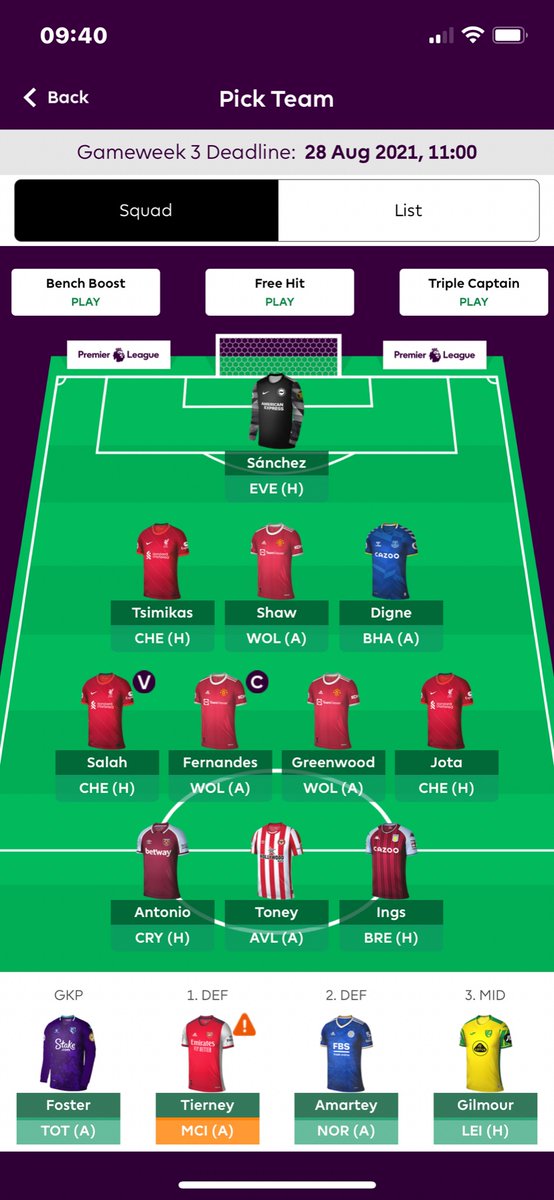 Markramshaw1's tweet photo. @FPL_Evie @FPL_Evie struggling with what to do with tierney and Tsmikas one transfer and 1.4 in the bank looked at reguilon, James and tanganga https://t.co/fJDmjFDvJZ