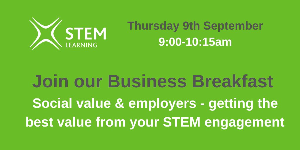 Join our panel members including <a href="/UKRI_News/">UK Research and Innovation</a> at our next virtual business breakfast on Thursday 9 September when we will be showcasing our new tool for measuring the social value impact of an organisation's STEM engagement.  

Register for free, here: bit.ly/3CFSa6m