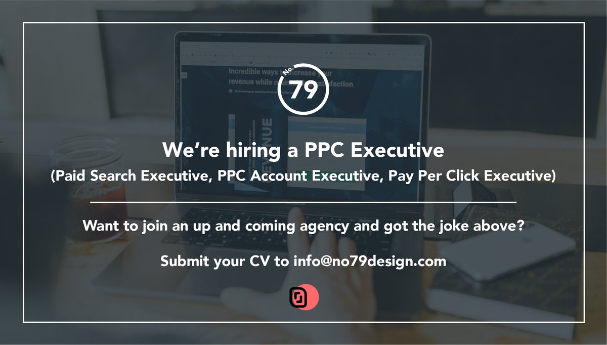 No79Design's tweet image. We're currently on the lookout for a PPC Executive  to join the No79 Team. For more info check out the details here - bit.ly/3ybf2qV

Think you have what it takes? Send your CV and Portfolio to info@no79design.com