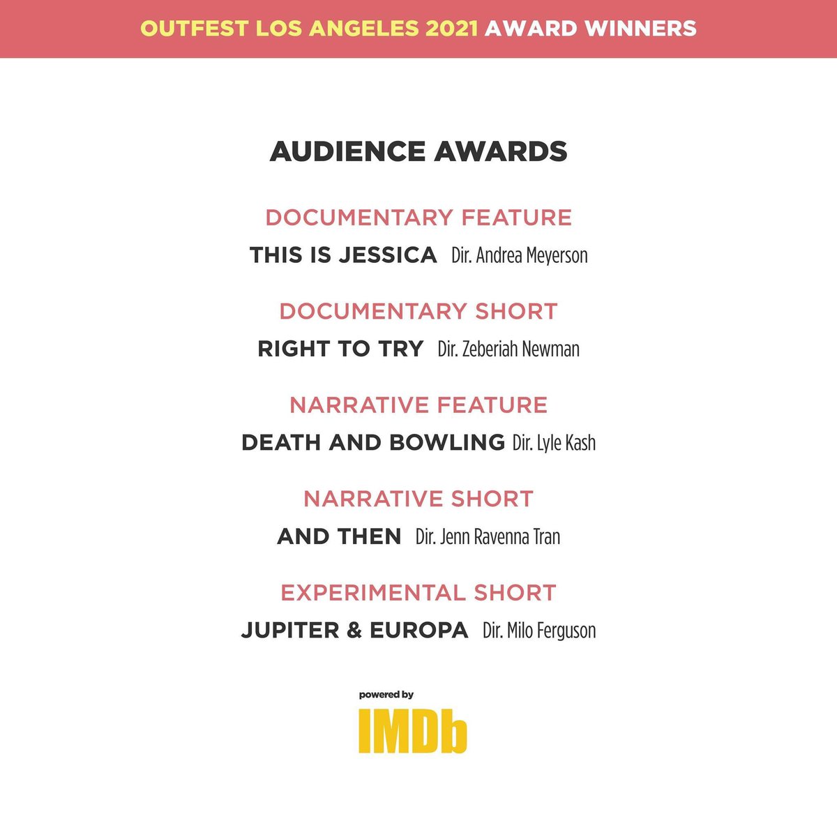 Türk oyuncu olarak Kadrosunda olmaktan çok mutlu olduğum 2018 Los Angeles/Hollywood yapımı @deathandbowling ilk gösterildiği #OutfestLA2021 den seyirci ödülü aldı.