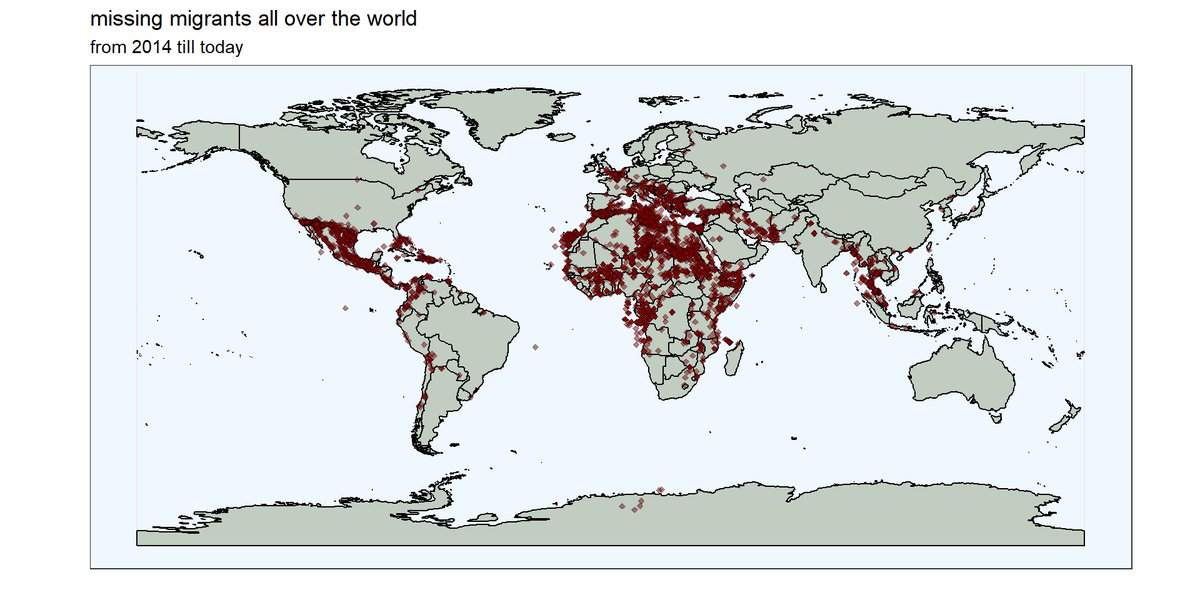 mariodetoma's tweet photo. a map of missing migrants events registered by IOM
read https://t.co/mG4aoAcgUH if you are interested in the numbers of the migratory drama analyzed by Stream of Data Consciousness #rstats https://t.co/1NWKw238RG